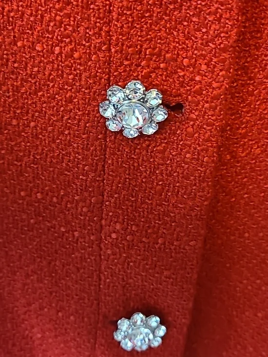 JCrew red Tweed Lady Jacket With Jeweled Buttons Size 8 - Picture 6 of 6